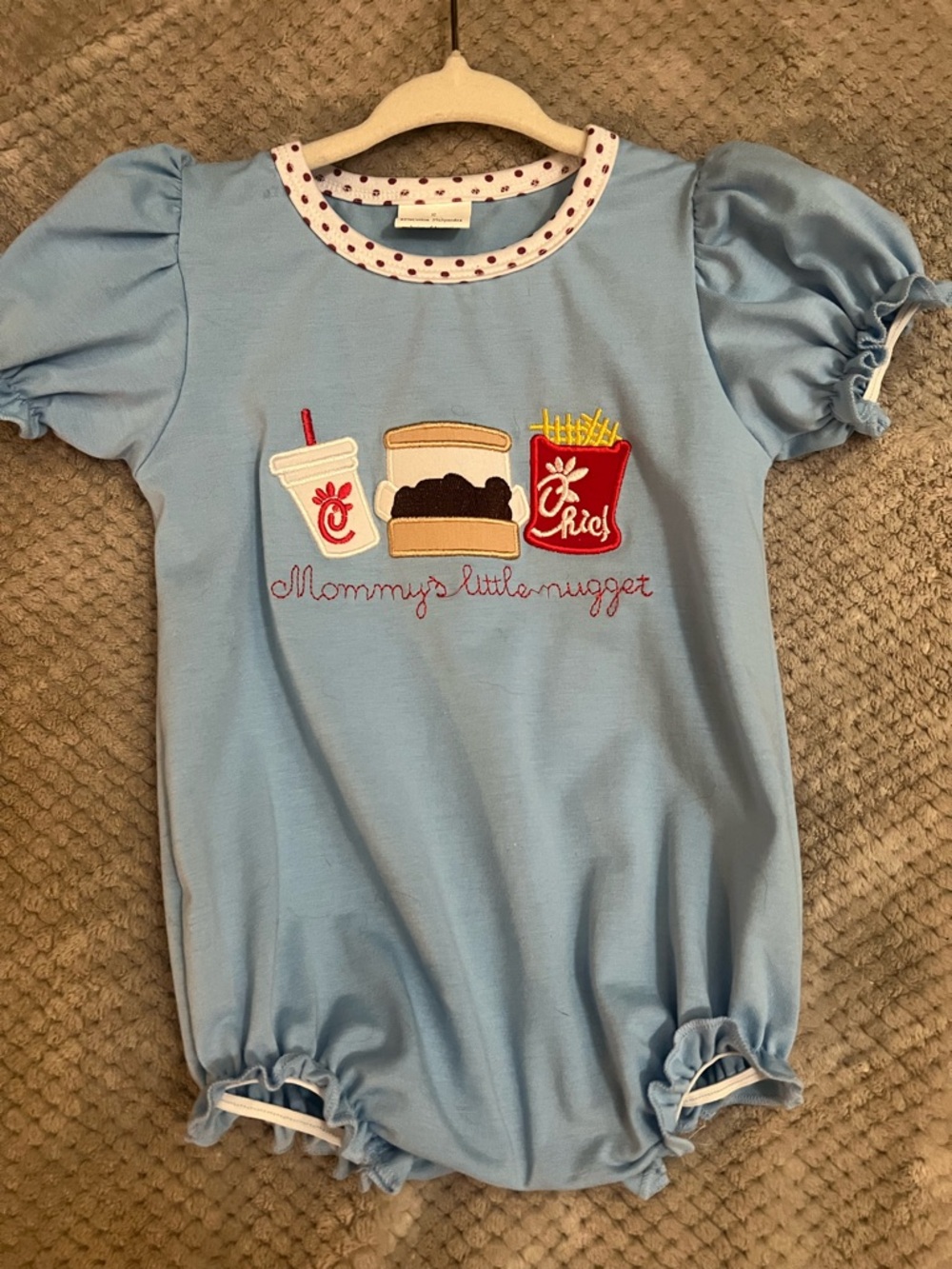Light Blue Chick-fil-A 'Mommy's Little Nugget' Girls Romper